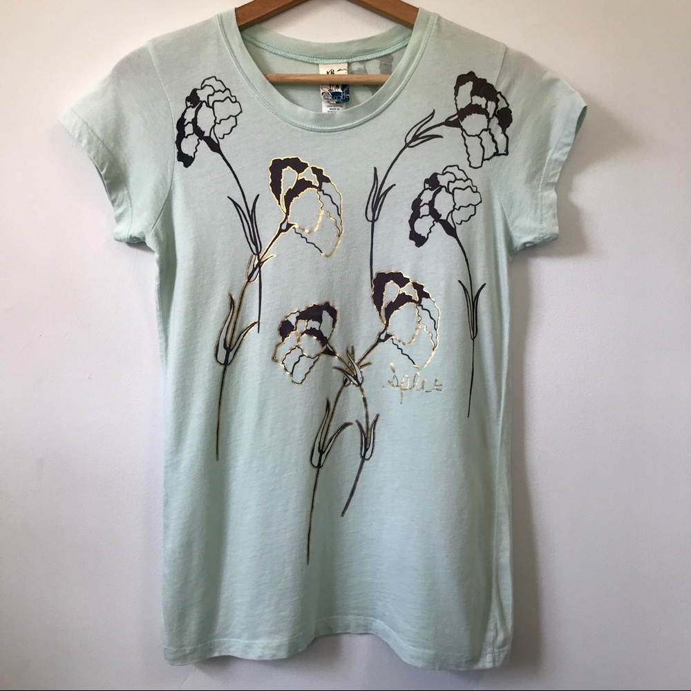 Split Floral Short Sleeve Graphic T Shirt, Size L